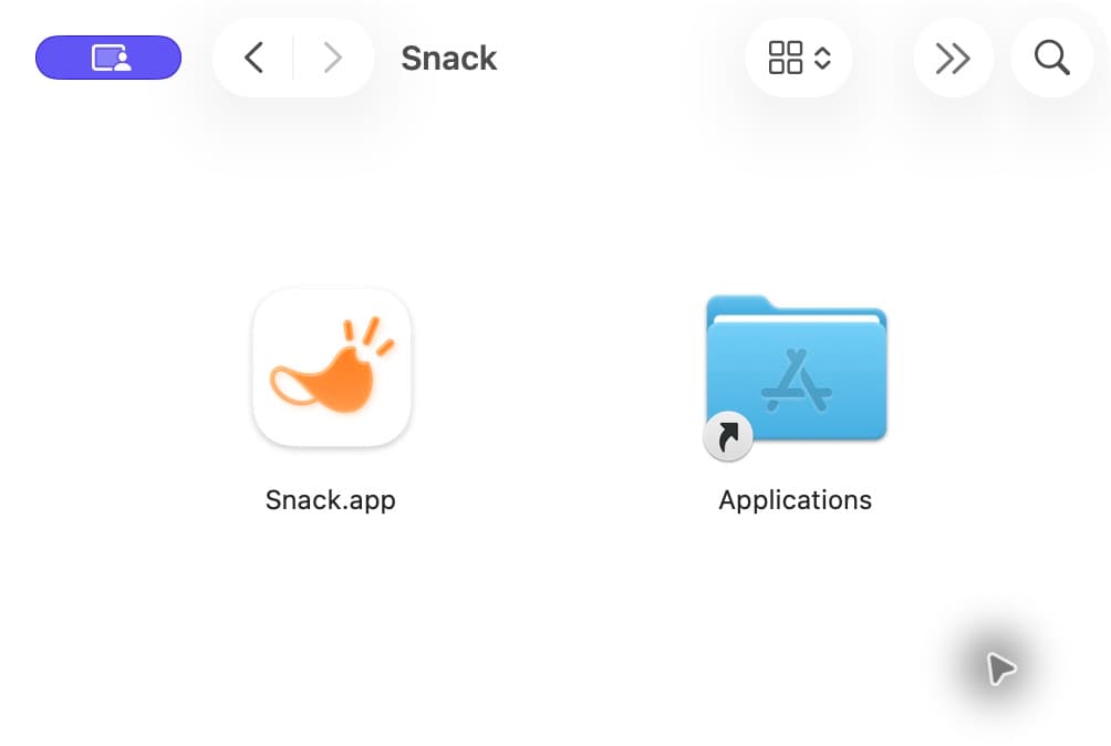 真实 Snack 磁盘映像中的 Snack.app 和 Applications 文件夹